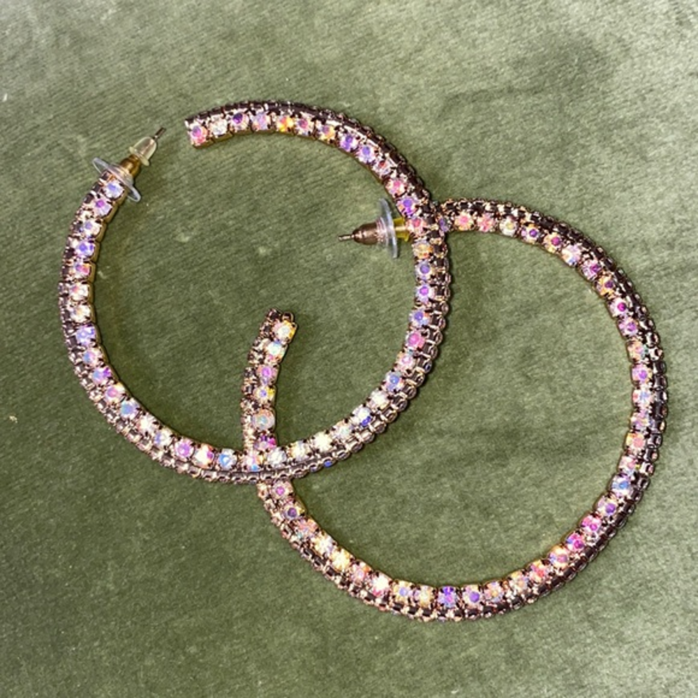Large rhinestone hoop earrings‎